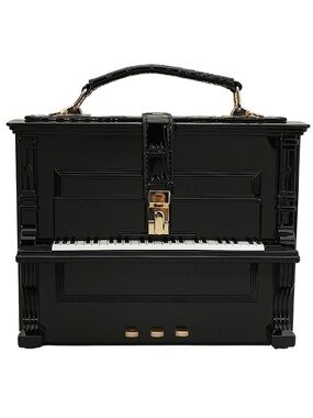 Novelty Piano Shaped Box Handbag in Black
